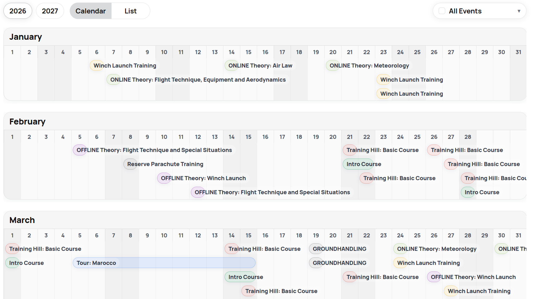 AnnoVisio Pro event overview for team organization