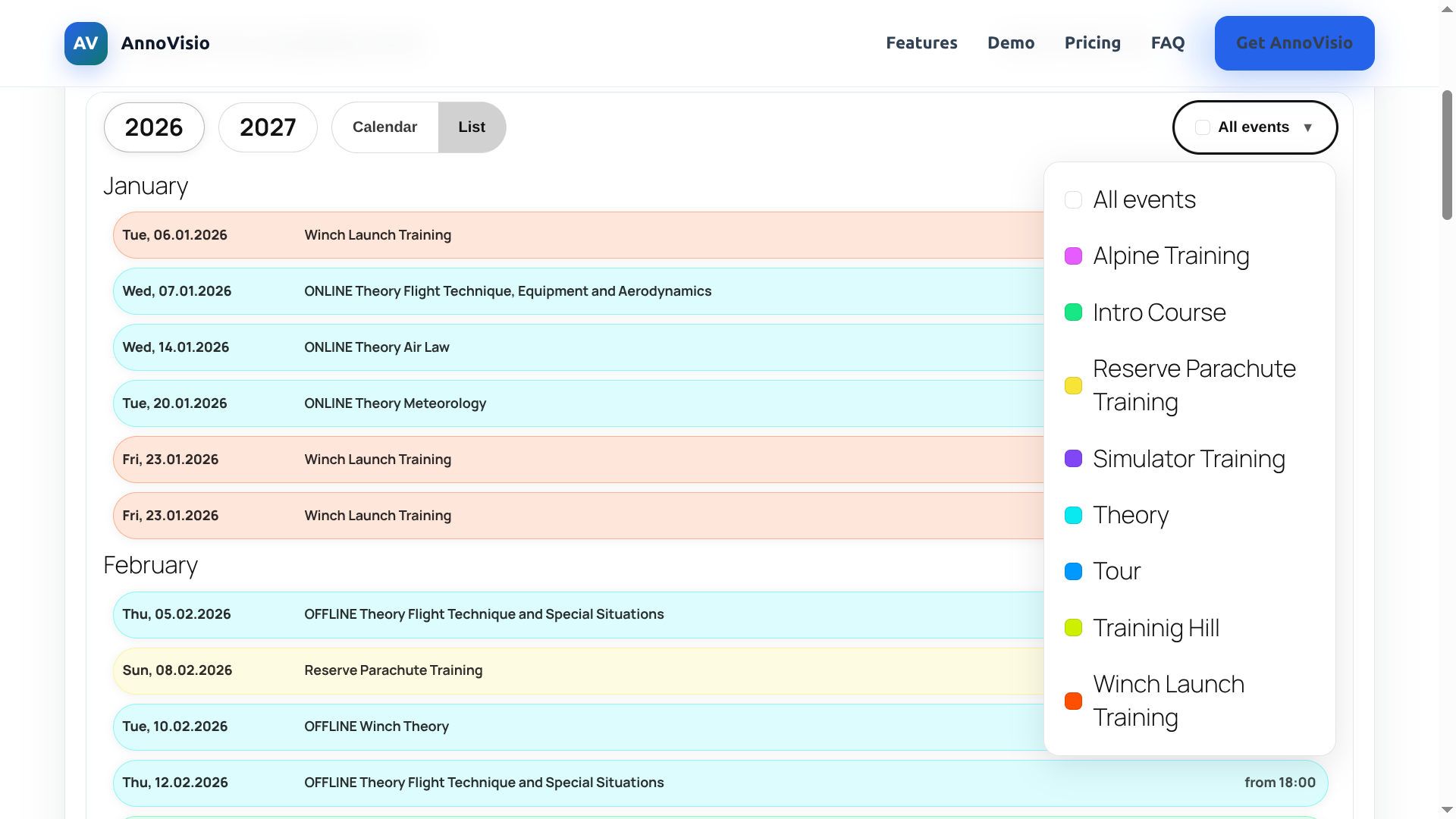 calendar listview and filter